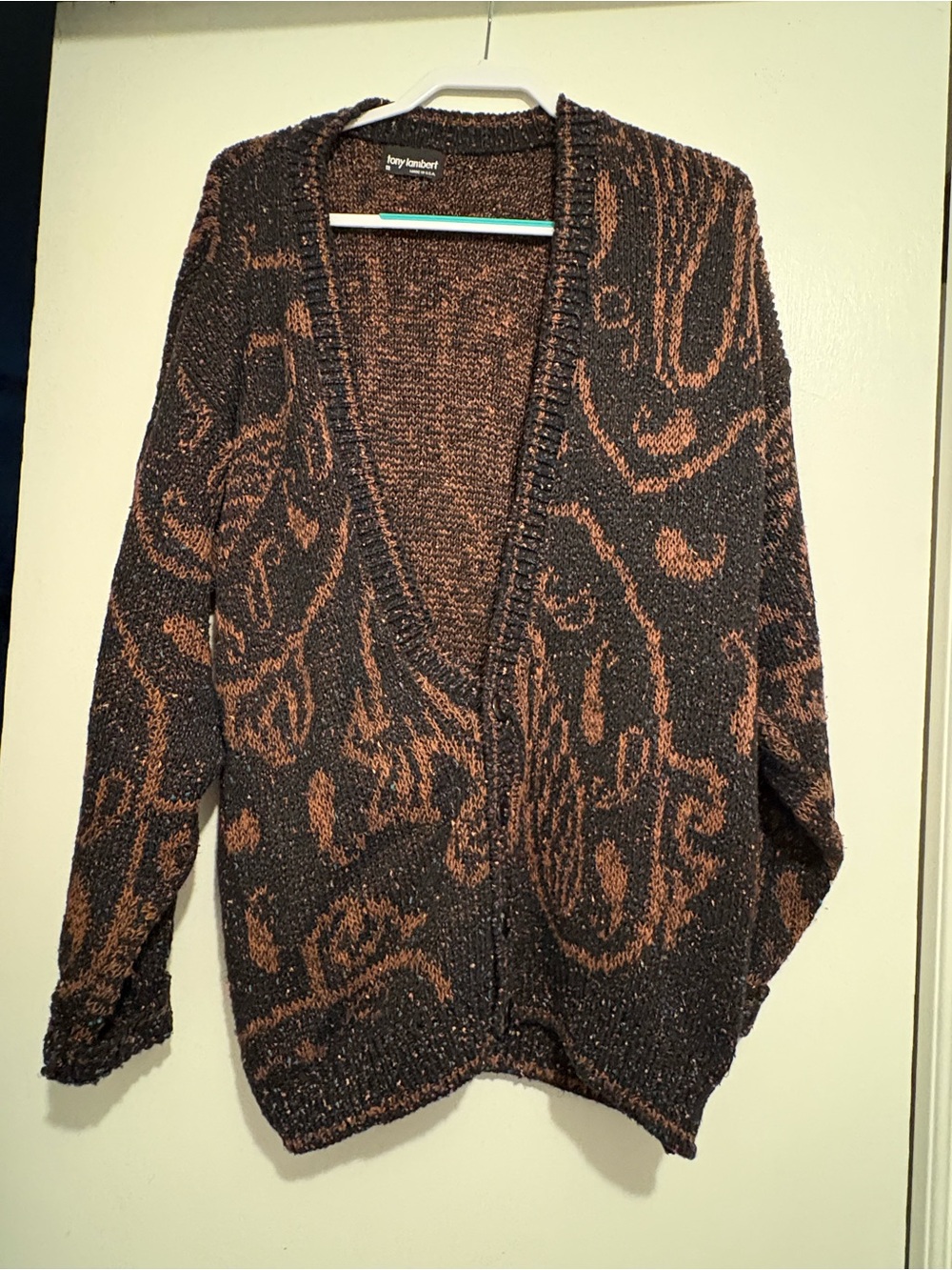 Vintage Chunky Knit Tony Lambert Unique Cardigan Sweater confetti whale medium